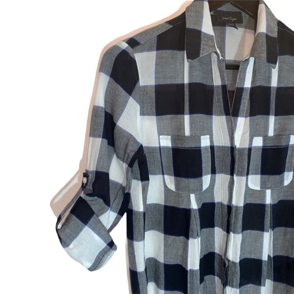 Lord & Taylor Black/White Check Plaid  Button Up Blouse Shirt Size XS - Picture 4 of 11